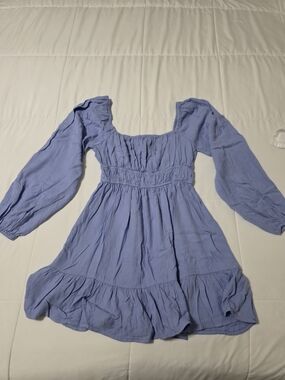 Light Blue Long Sleeve Smocked Waist Dress